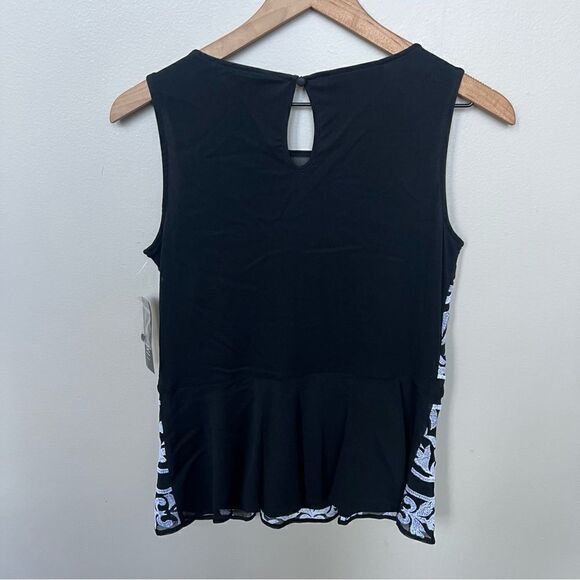 INC International NWT Black Embroidered Peplum Tank Blouse Medium Moody Blues - Picture 5 of 9